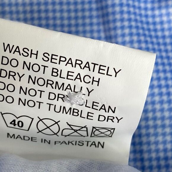 Collars & Co Polo Shirt Mens 2XL Blue White Houndstooth Long Sleeve Dress Preppy - Picture 7 of 8